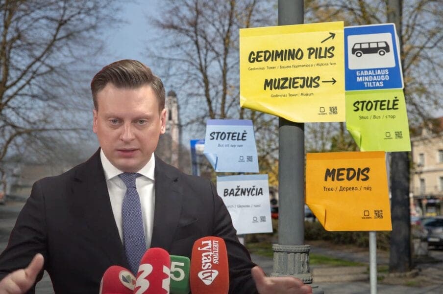 Vilniuje atsirado milžiniški „lipnūs lapeliai“: taip kviečiama mokytis lietuvių kalbos