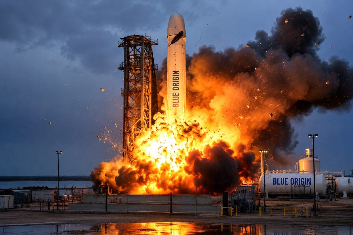 „Blue Origin“ 98 metrų raketa sprogo bandymo metu: J. Bezoso kosminė ambicija gavo skaudų smūgį