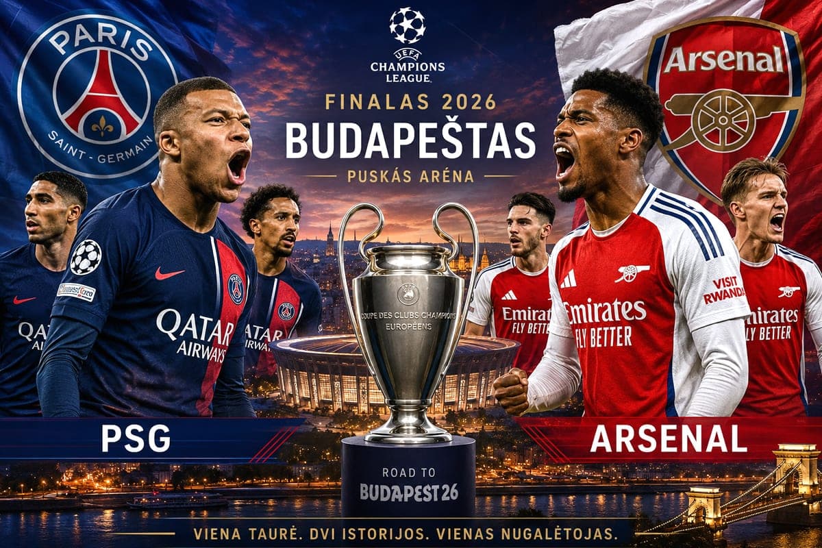 Champions League finalas Budapešte: PSG gina čempionų sostą, Arsenalas medžioja titulą, kurio laukė visą istoriją