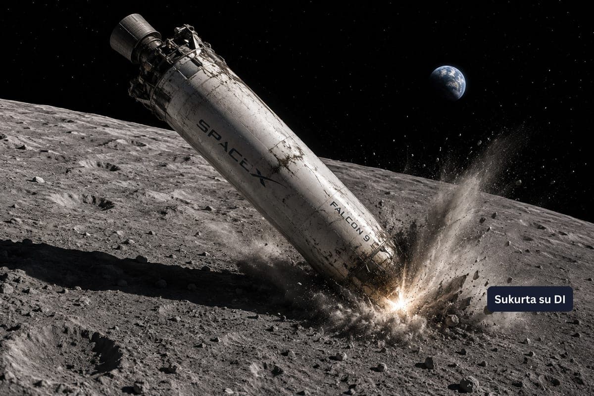 „SpaceX“ raketos pakopa trenkėsi į Mėnulį: dulkių debesyje aptiktas netikėtas ličio pėdsakas