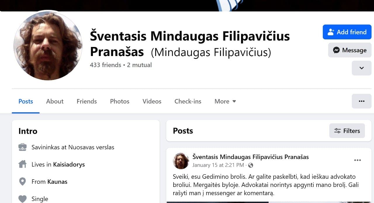 Mergaitės pagrobėjo G. Filipavičiaus brolis „šventasis“ Mindaugas ieško advokato, kuris padėtų byloje