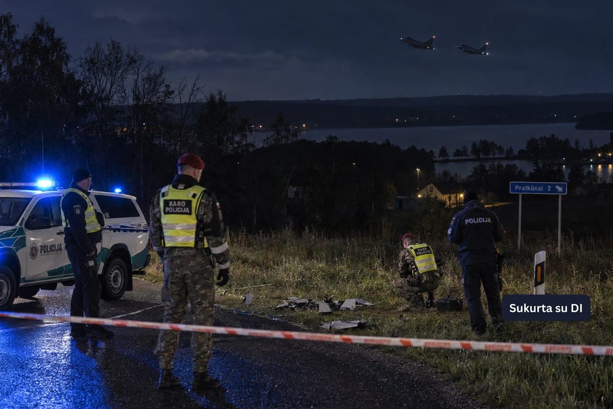 Dronas numuštas Lietuvoje: NATO naikintuvai neutralizavo iš Baltarusijos įskridusį bepilotį