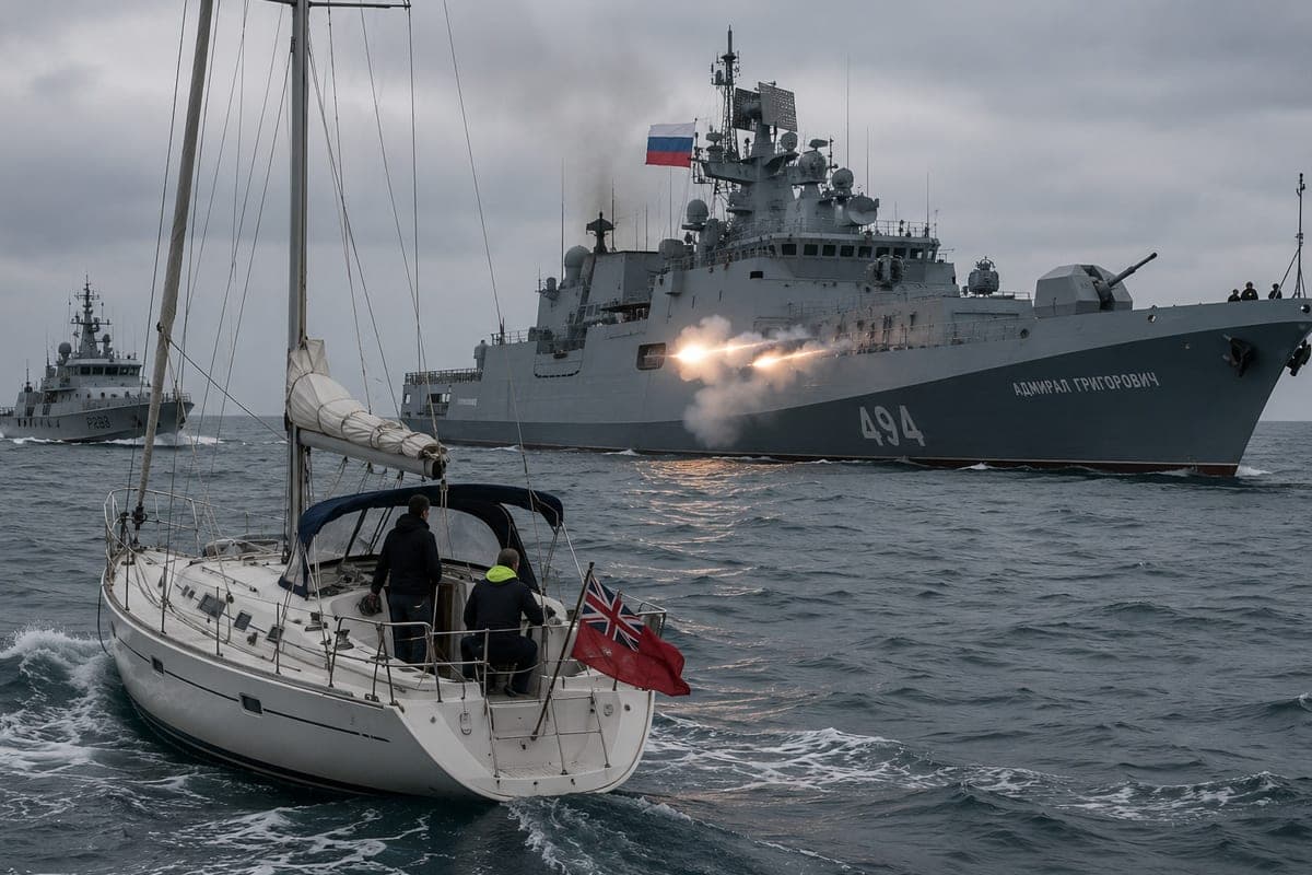 Rusijos fregata „Admiral Grigorovich“ paleido perspėjamuosius šūvius prie britų jachtos