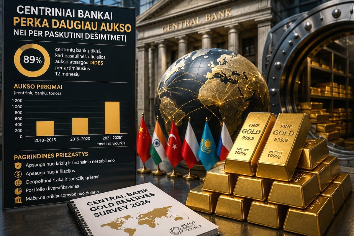 Centriniai bankai tyliai kaupia auksą: pasaulis ruošiasi globaliai finansinei krizei
