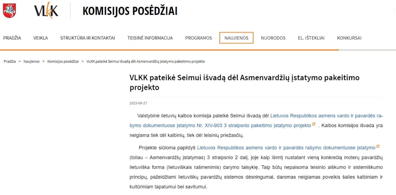 VLKK išvados nepatiks „laisviečiams“ – moterų pavardėms su galūne –a nepritarta
