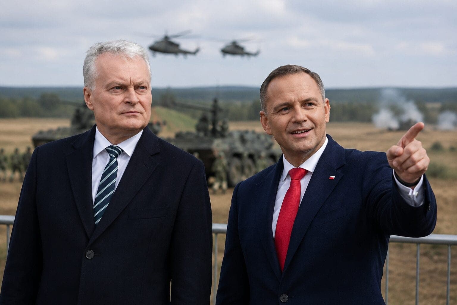Susitiko Nausėda ir Nawrockis: stebėjo NATO pratybas Kalvarijoje
