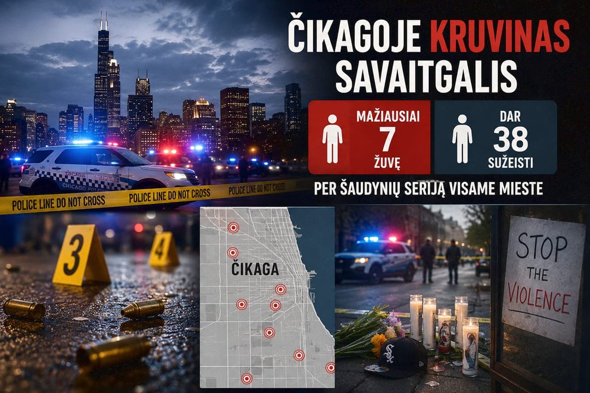Čikagoje per savaitgalio šaudymus žuvo mažiausiai 7 žmonės, dar 38 buvo sužeisti