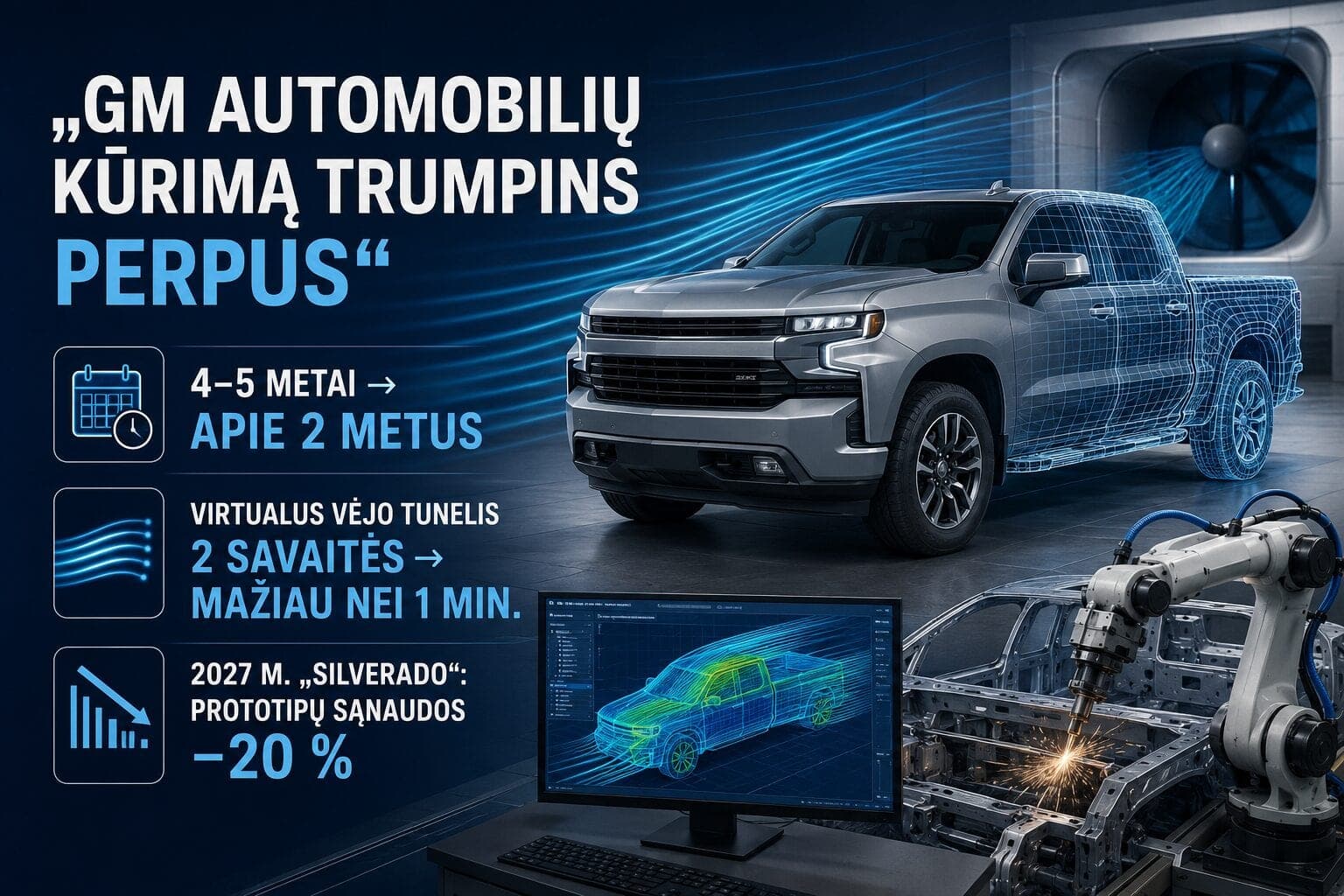 GM užsimojo sutrumpinti automobilio kūrimą perpus: dirbtinis intelektas jau projektuoja naujus variklius