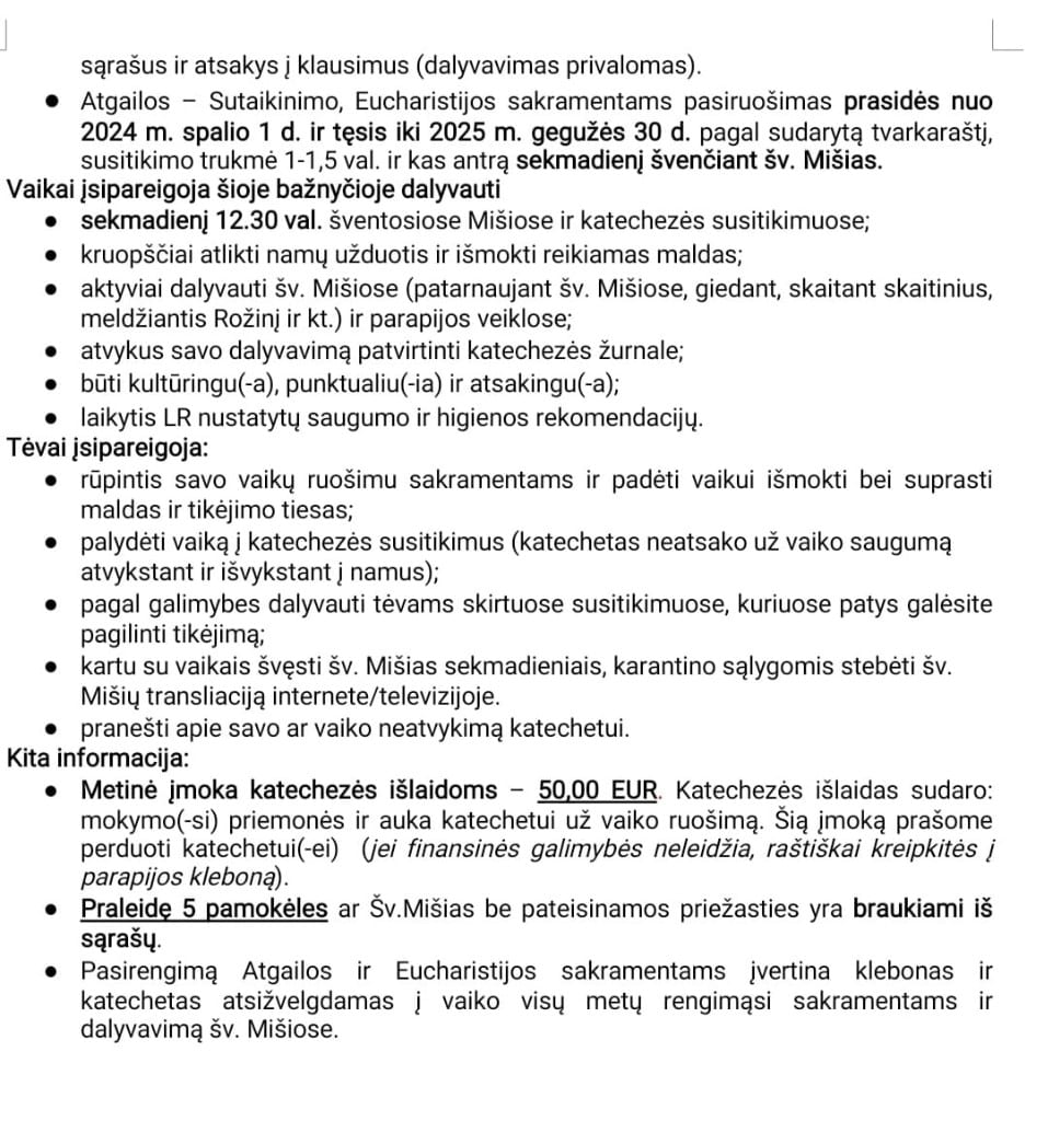 Pirmosios komunijos taisyklės