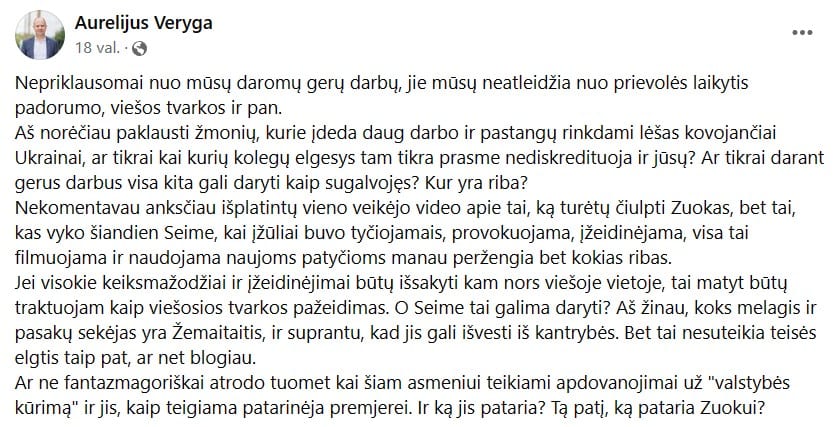 A. Verygos pasisakymas