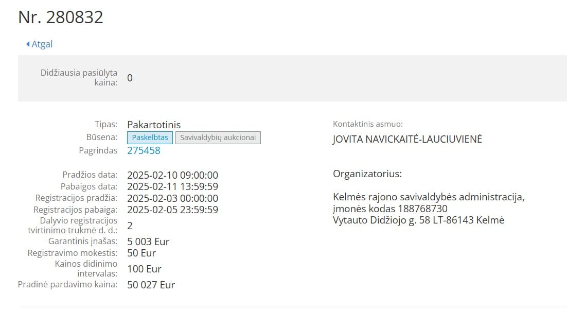 Aunuvėnų k. mokyklos pardavimas