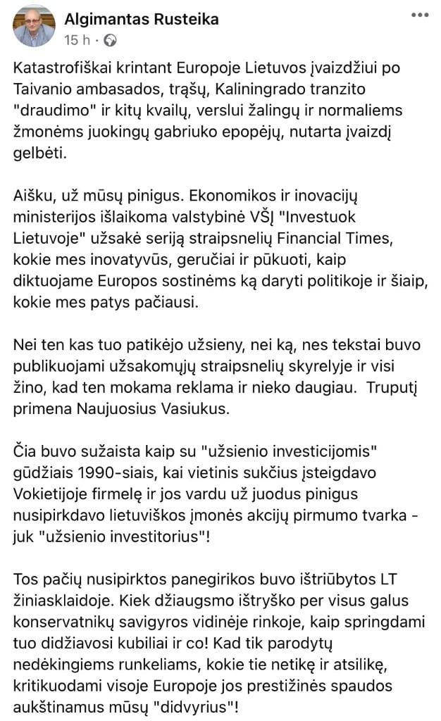 A. Rusteikos pasisakymas