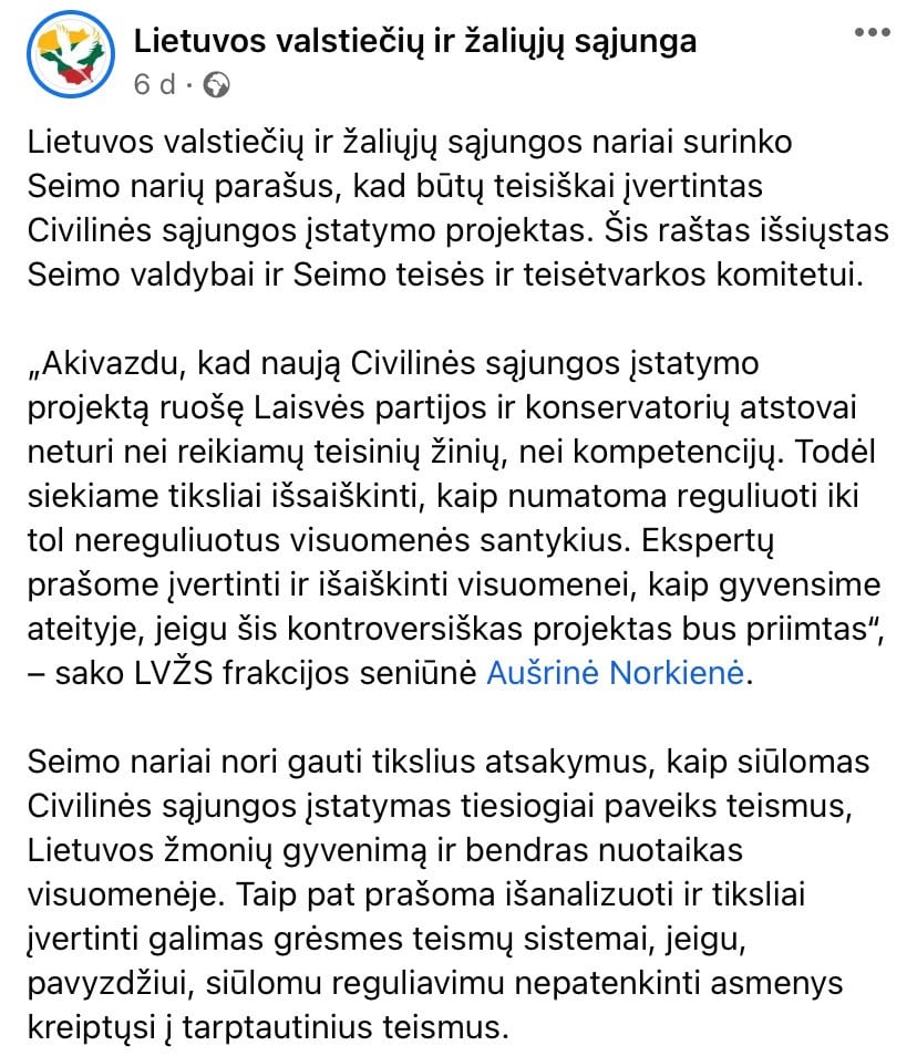 Lietuvos valstiečių ir žaliųjų sąjungos pasisakymas