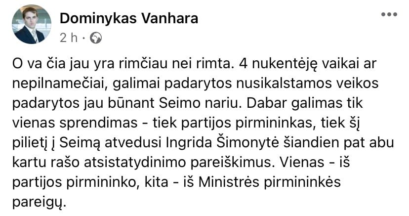 D. Vanharos pasisakymas
