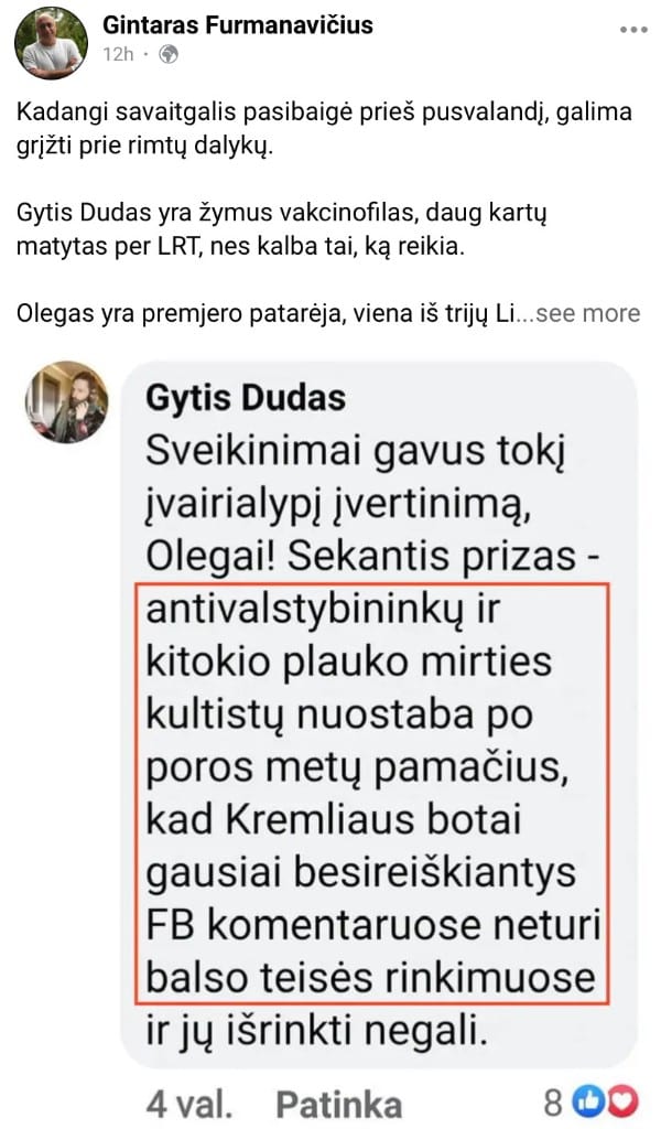 G. Furmanavičiaus pasisakymas