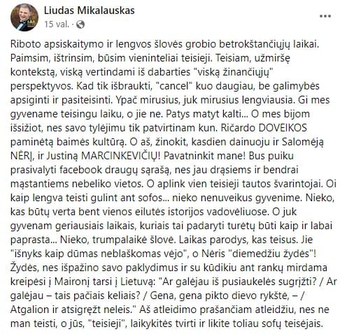 Liudo Mikalausko pasisakymas viešojoje erdvėje