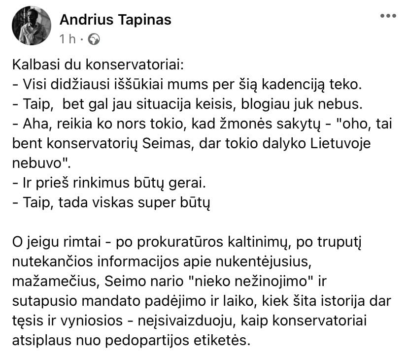 A. Tapino pasisakymas