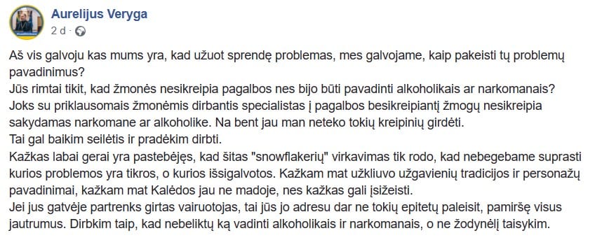 A. Verygos pasisakymas