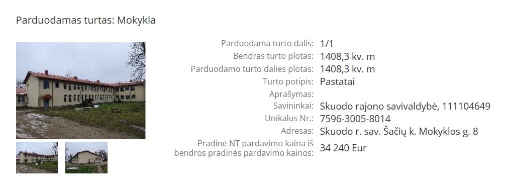 Šačių k. mokyklos pardavimas