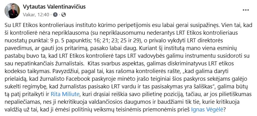 V. Valentinavičiaus pasisakymas