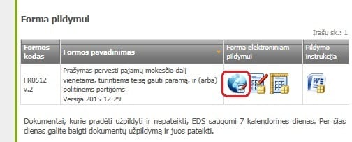 Paramos formos pildymas