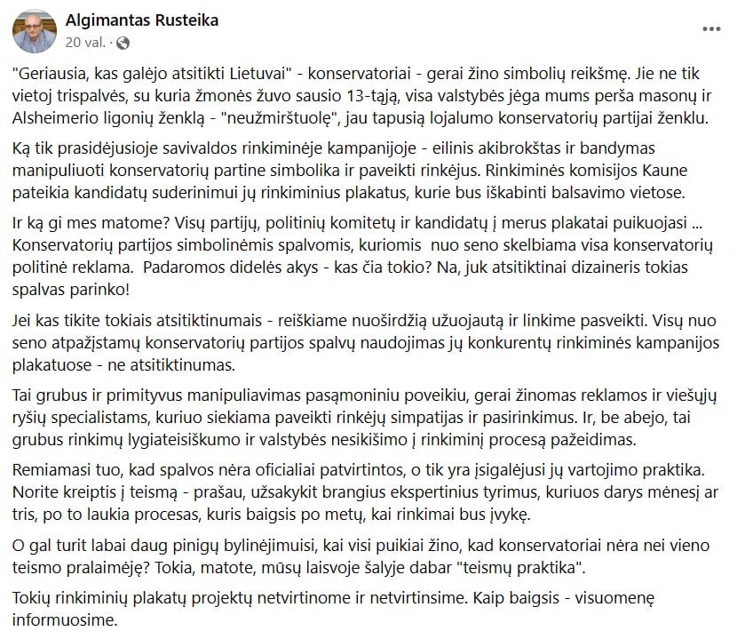 A. Rusteikos pasisakymas