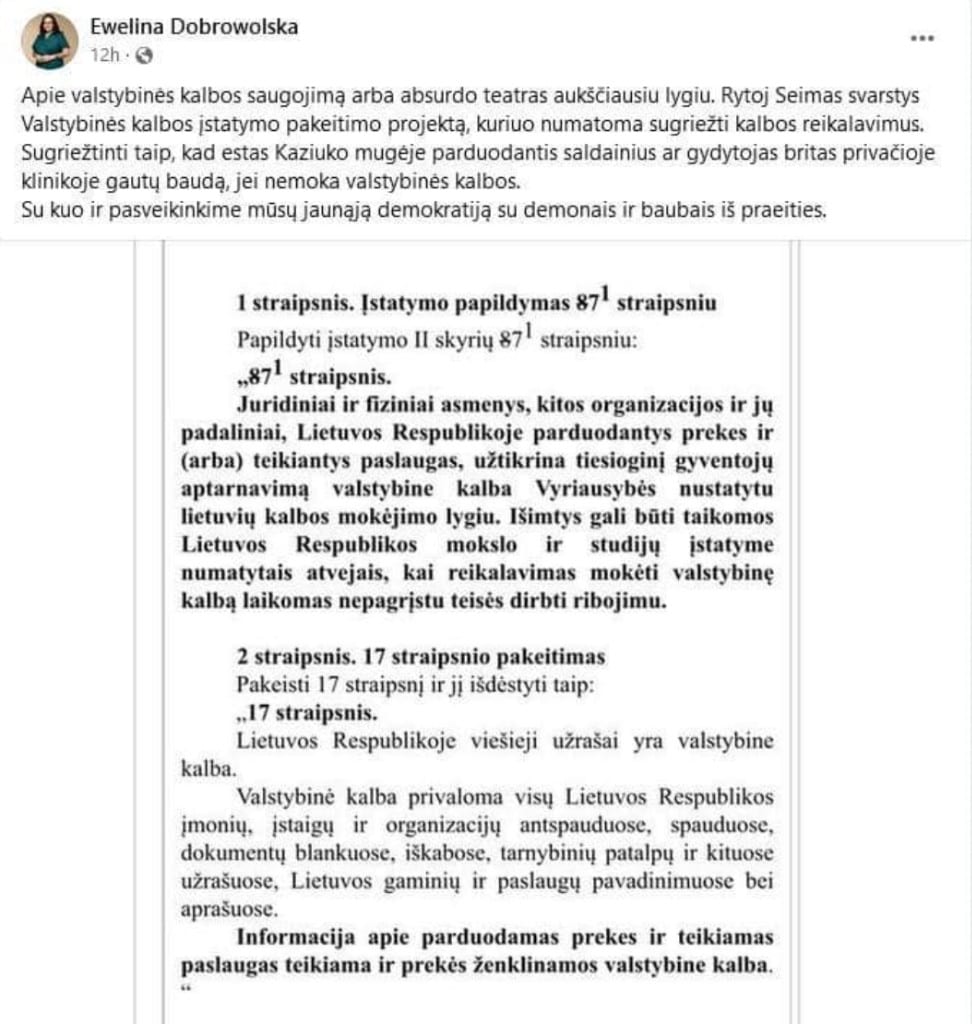 E. Dobrowolskos feisbuko įrašas