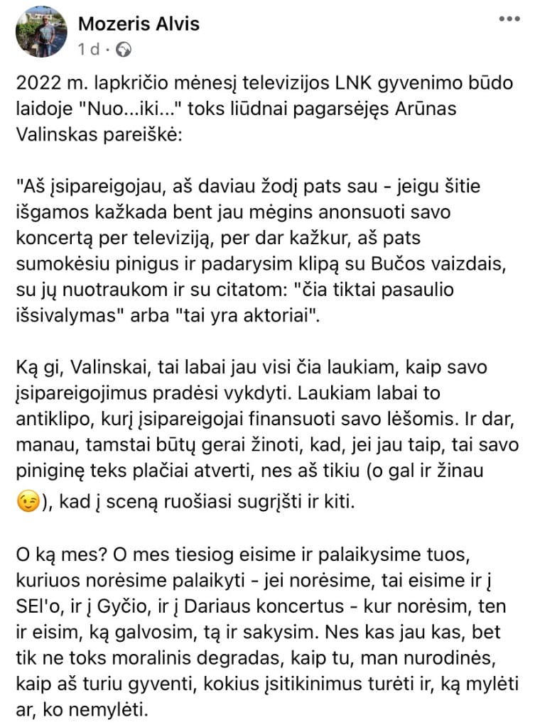 A. Mozerio pasisakymas