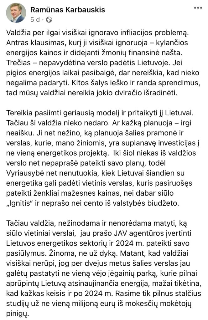 R. Karbauskio pasisakymas