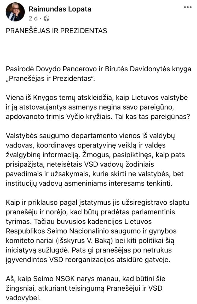 R. Lopatos pasisakymas