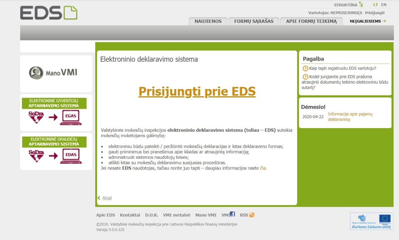 Prisijungimas prie EDS sistemos