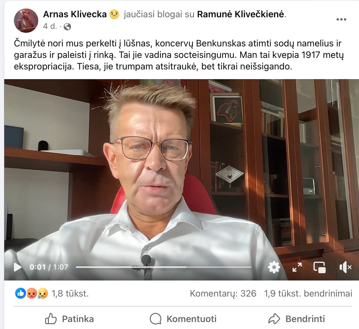A. Klivečkos įrašas feisbuke