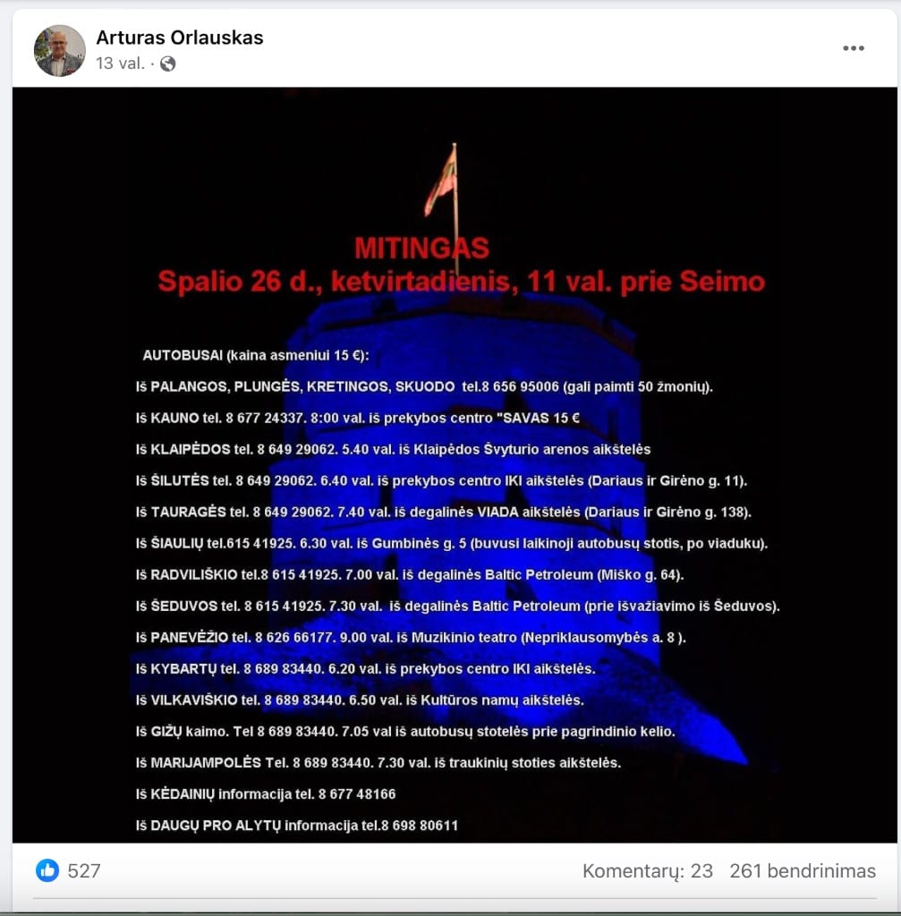 A. Orlausko įrašas feisbuke