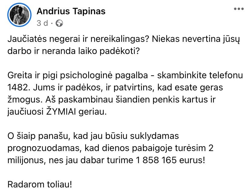 A. Tapino pasisakymas