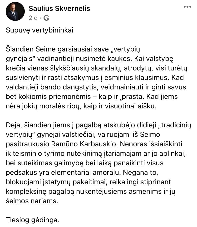 S. Skvernelio pasisakymas