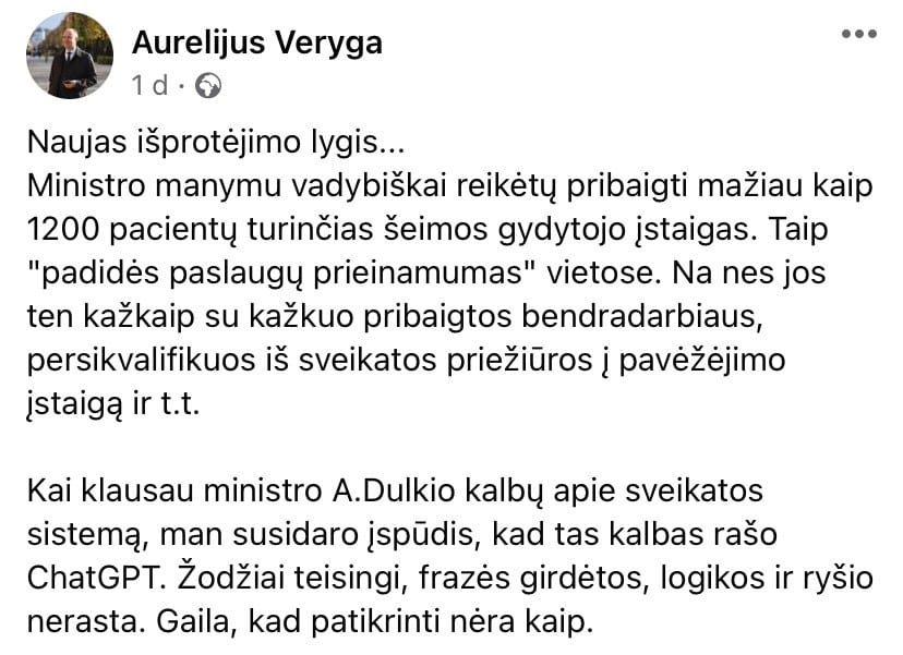 A. Verygos pasisakymas