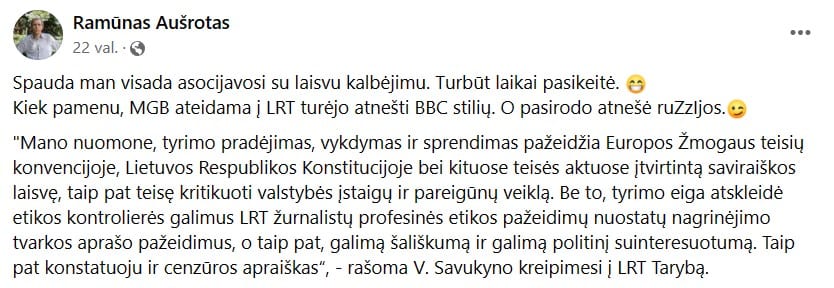 R. Aušroto pasisakymas