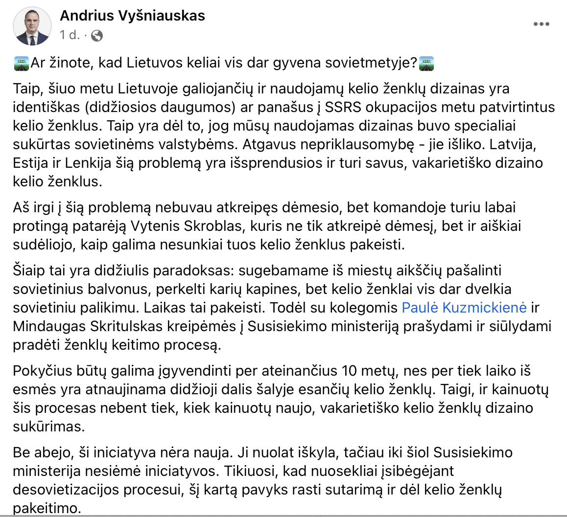 A. Vyšniausko įrašas feisbuke