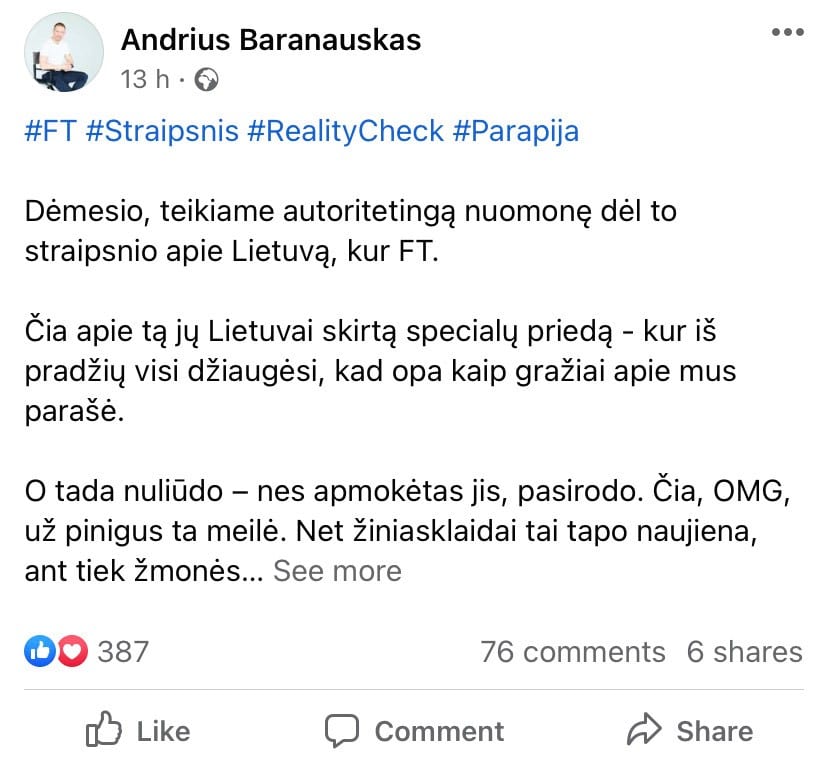 A. Baranausko pasisakymas