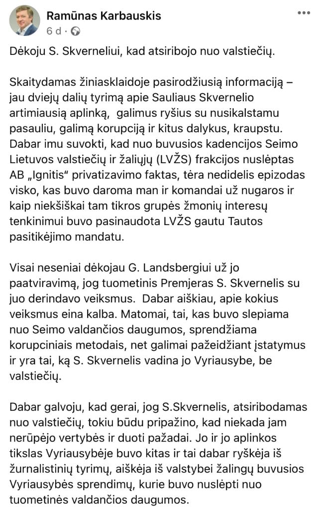 R. Karbauskio pasisakymas