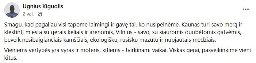 U. Kiguolio pasisakymas