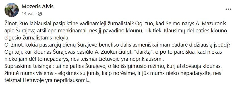 A. Mozerio pasisakymas