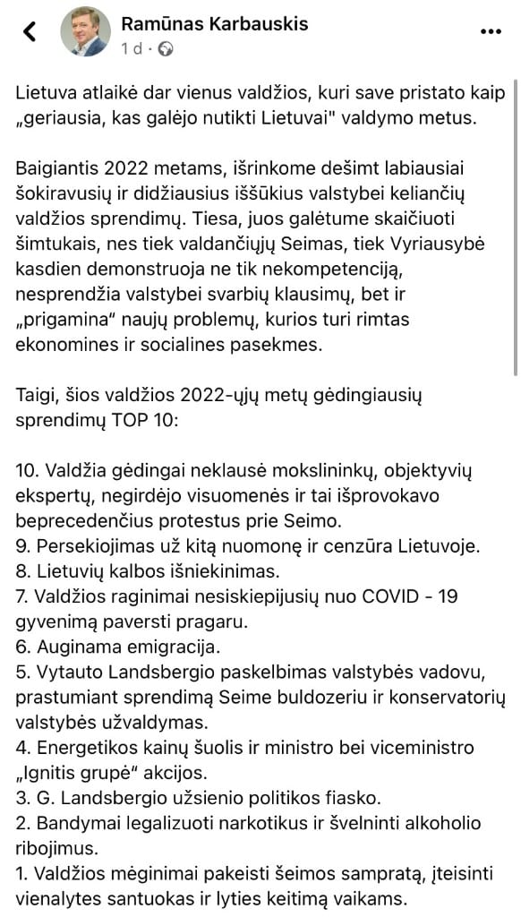 R. Karbauskio pasisakymas