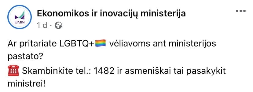 Ekonomikos ir inovacijų ministerijos pasisakymas
