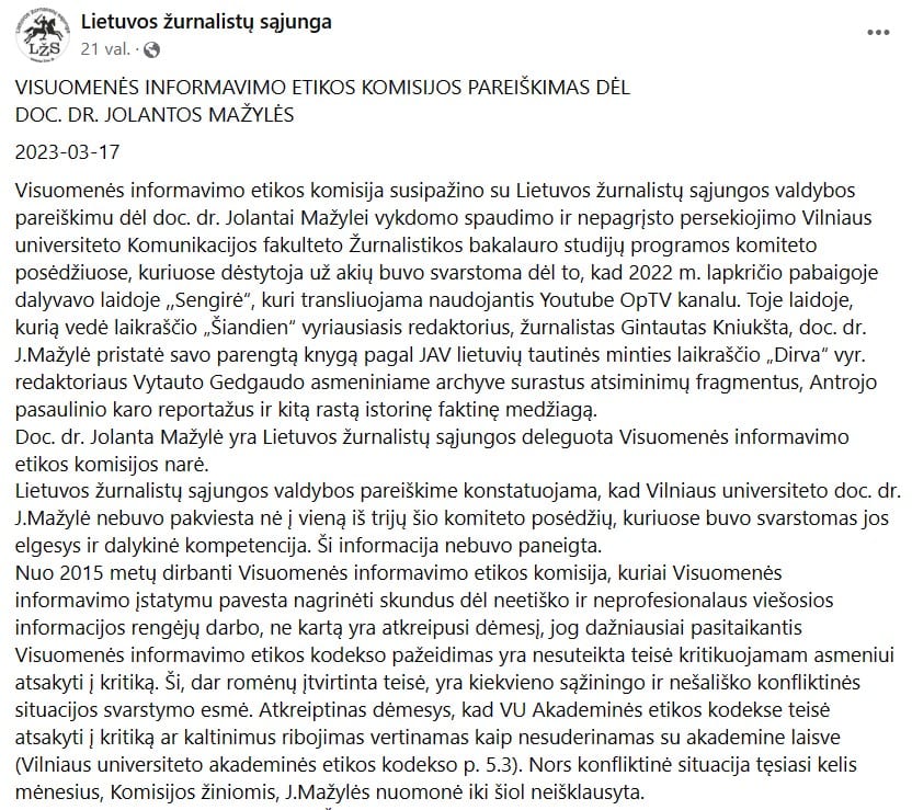 LŽS pasisakymas