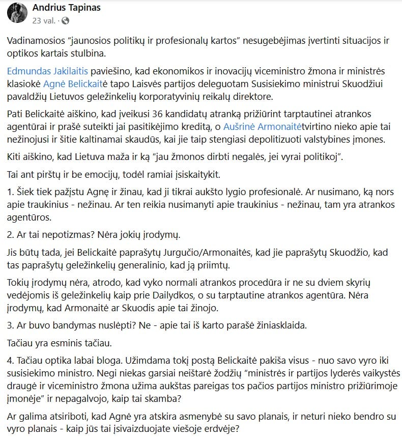 A. Tapino pasisakymas