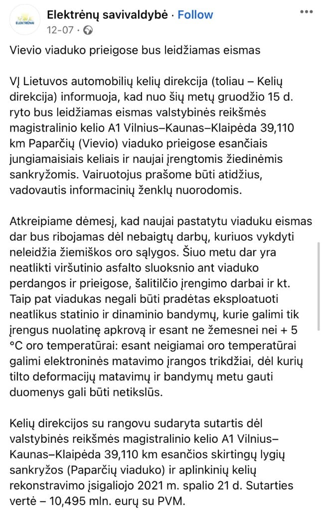 Elektrėnų savivaldybės pasisakymas