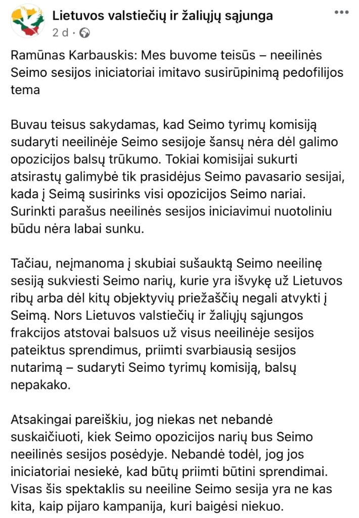 LVŽS pasisakymas