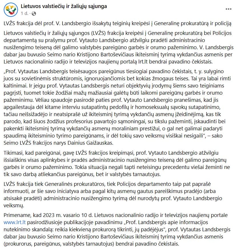 LVŽS pasisakymas