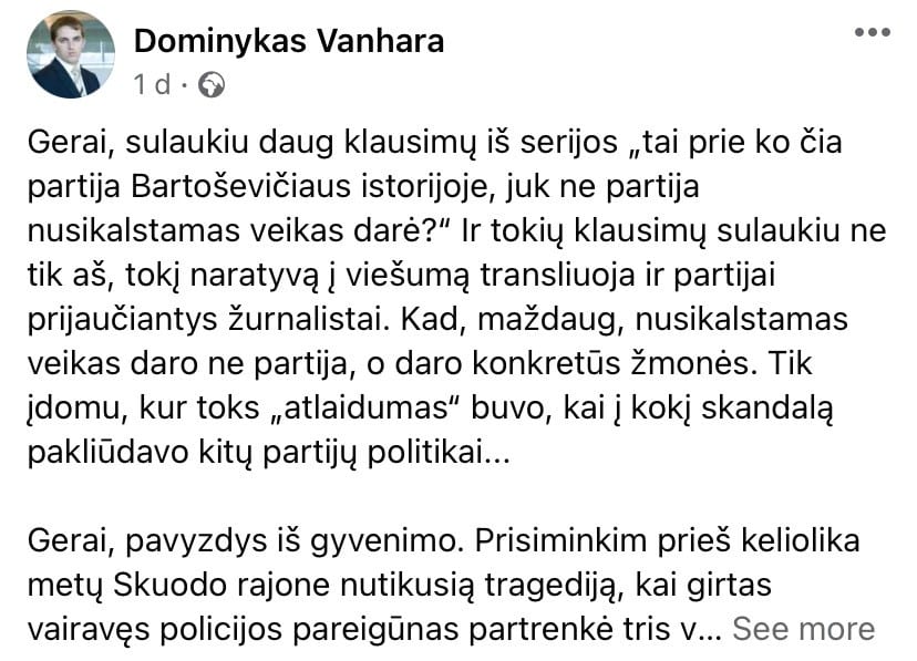 D. Vanharos pasisakymas